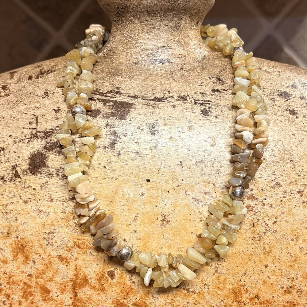Jay King Necklace Sterling Silver and Yellow Opal Double Strand Station Vintage